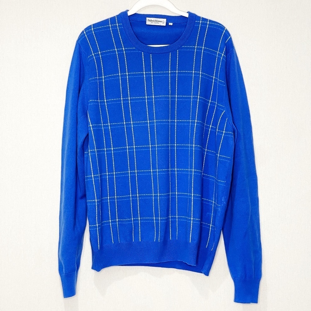 Bullock & Jones Cashmere Cobalt Blue Grid Sweater Size Large Made in‎ Italy
